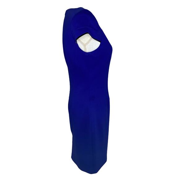 Tahari Royal Blue Flattering Sheath Dress with Black Leather Piping Size 6 - Picture 3 of 12